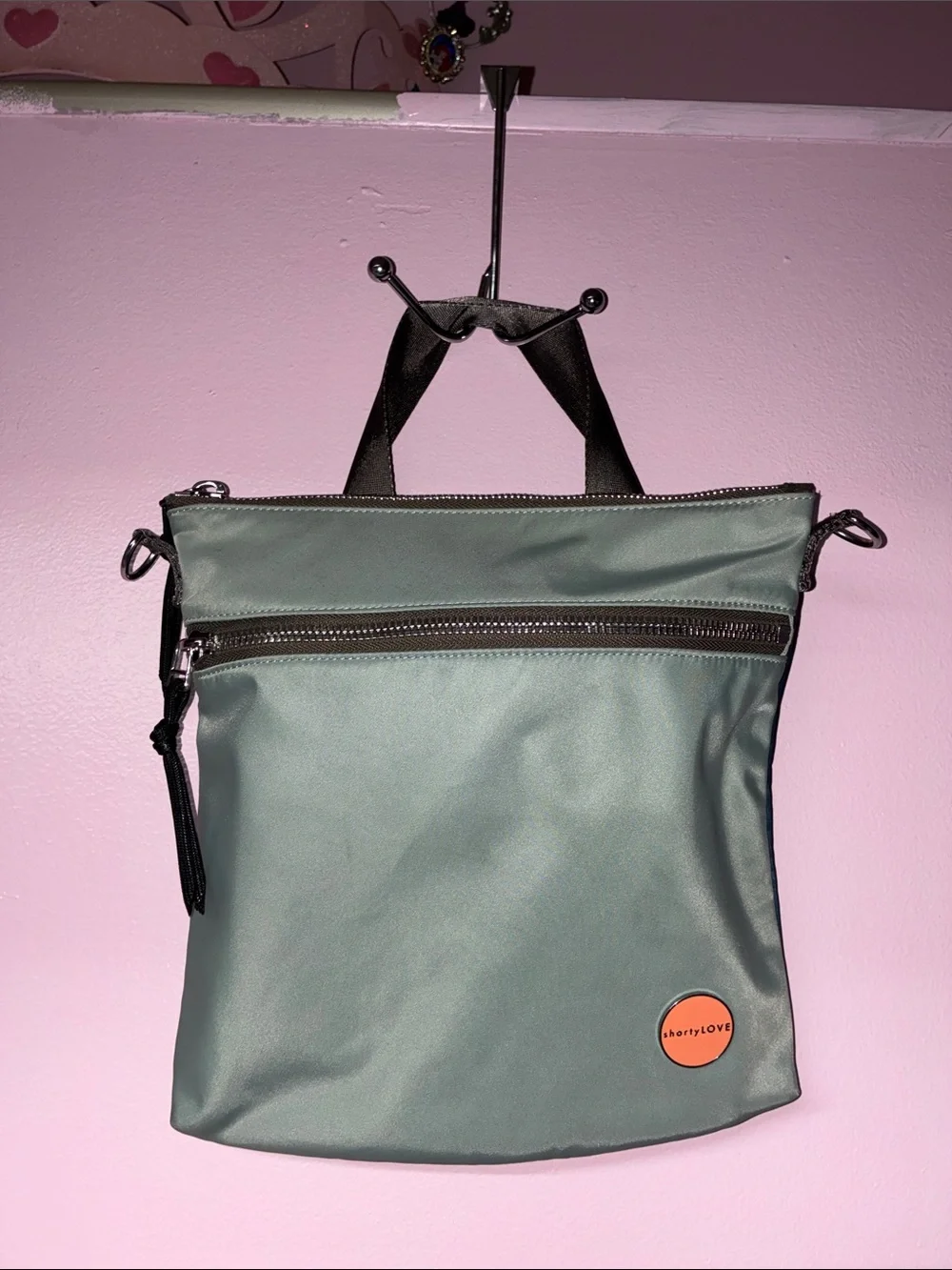 shortyLOVE Greenish grey & teal nylon Crossbody Messenger Bag